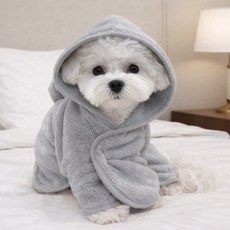 위즈멍스 강아지 코튼리본 샤워가운 초극세사 흡수력 좋은 애견 목욕 타올 가운, 1개, 그레이