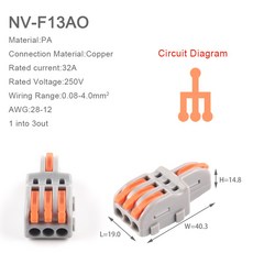 1 in 다중 출력 빠른 배선 커넥터 범용 분배기 배선 케이블 푸시인 캔 결합 버트 홈 터미널 블록 SPL 222, NV-F13O, 5PCS
