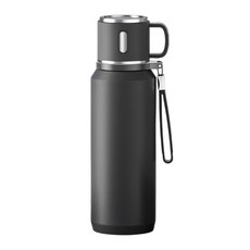 대용량 단열 병 식품 안전 논러스트 스틸 휴대용 손잡이 누수 방지, 검은, 흑색의, 600ml