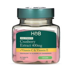 영국 홀랜드앤바렛 Holland & Barrett Cranberry Extract 고강도 크랜베리 추출물 400mg + 비타민C & E, 2개, 60정