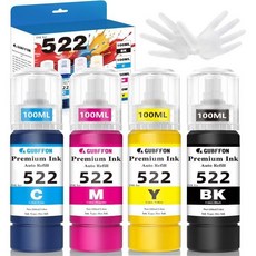 호환 522 잉크 리필 병 고용량 교체용 ET2800 ET2400 ET4800 ET2803 ET2720 프린터용 염료 기반 인쇄 선명함 - 400밀리리터 검정/청색/마젠타/노랑, 100ml X4 Black/ Cyan/ Magenta/