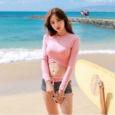 梨卡 韓版情侶款長袖泳衣套裝 (男款平口泳褲) - 衝浪潛水適用, 女款(如圖)XL