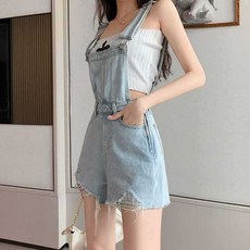 Yellwel 여성용 소가죽 멜빵 바지 여름용 찢어진 크롭 팬츠 헤어볼 소재 하이웨스트 빈티지 스타일 슬림핏 DJP