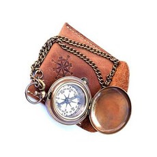 수제 항해용 황동 밀어 열기 나침반 체인과 가죽 케이스 포켓 선물 빈티지 인테리어 소품