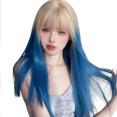 가발위드 투톤 긴머리 스트레이트 여성 통가발 블루틴, 1개, 밀크블루