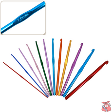 해피J보따리 컬러 알루미늄 코바늘 12P 뜨개질 굵기표시 풀사이즈 뜨개바늘세트, 1세트