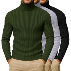 Evervibe 빅 앤 톨 남성용 터틀넥 캐주얼 풀오버 스웨터 보온 슬림 핏 골지 탑 경량 기본 의류 3팩 블랙 화이트 라이트 그레이 4XL