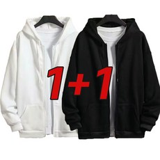 1+1 남자 심플 긴팔 후드티 맨투맨 오버핏 무지 후드집업 빅사이즈 트레이닝복 기모 두꺼운 데일리 캐주얼 상의 루즈핏 학생 아우터 상의