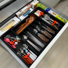 바리코 확장형 수저 분리함 싱크대 서랍 정리, 1개, 블랙