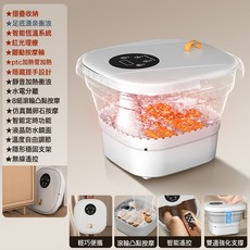 可摺疊足浴盆便攜電動恆溫按摩盆足底泡腳桶家用自動加熱足療機, 1個, 【ZD09圓面板至尊款】=摺疊+腳動+8組滾輪+加熱+氣泡+:國內可用