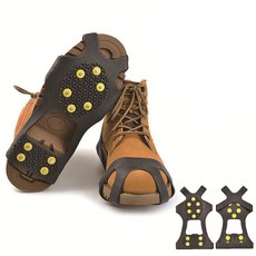 加大釘 10圓釘 防滑鞋套 (1雙入) 簡易冰爪 附收納袋, 黃圓釘 (黑色)