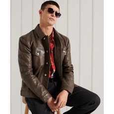 極度乾燥 Superdry 復古工作夾克 真皮皮衣 外套 咖啡色, 咖啡色,L, 1個