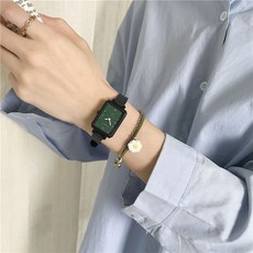 CHISTE 石英錶，簡約方形錶盤，綠色錶面，靜音指針，女款