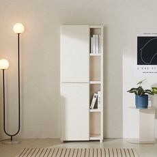 가구리빙 앤드유 600 오픈+도어 4단 책장 수납장 3colors, 내추럴 크림화이트