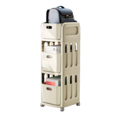 多功能滾輪分層抽屜收納櫃，書包置物架，廚房辦公室收納推車, 奶油色