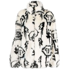 필립플레인 모노그램 프린트 페이크 퍼 코트