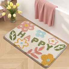 모먼트비 부드러운 도톰 극세사 욕실 화장실 현관 미끄럼방지 논슬립 프리미엄 발매트 60 X 40 CM, 해피