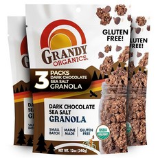 Grandy Organics 다크 초콜릿 바다 소금 그래놀라 유기농 그래놀라 인증 글루텐 프리 GMO 프리 코셔 인증 식물 기반 단백질 각 355ml(12온스) 3, 12 Ounce (Pack of 3)