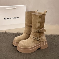 스타일닥터 여성 발편한 미들 부츠 레트로 스타일 버클 소프트 앵클 부츠 웨스턴부츠