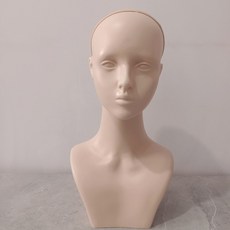 嗨美好食光 單肩假髮女頭模 櫥窗飾品展示道具 模特頭 cos動漫臉 仿真人白膚色, 無妝容pvC頭圍55公分高45公分