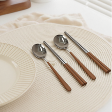 FASEN 304스텐 수저세트 한식 2인/4인 수저세트, 1세트, 숟가락(2p) + 젓가락(2p), 브라운