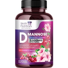 D-Mannose 보충제 1 000mg - 크랜베리 히비스커스 및 민들레 포함 - 빠르게 작용하는 천연 요로 및 방광 지원 여성 및 남성용 - 불순물 세척 및 클렌징 - GM, 60 Count (Pack of 1), 1개
