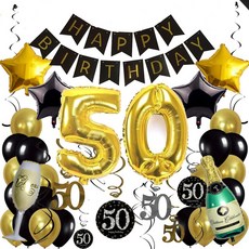 大熊派對 304050歲生日裝飾套裝 派對裝飾用品30歲螺旋吊飾套裝數字氣球 派對套餐 派對裝飾, 1個, 50歲