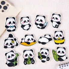 아셀 의류 패딩 찢어짐 수선 자수패치 와펜, 판다, 12개, 스티커 접착