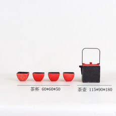新中式紅色陶瓷茶壺茶杯套裝 樣板房茶室擺件, 如圖所示