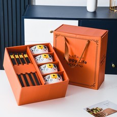 陶瓷碗 陶瓷餐具 禮盒組，附筷子，適用於米飯、沙拉、麥片、湯麵, 詳見包裝, 詳見包裝, 詳見包裝, 水彩黃花