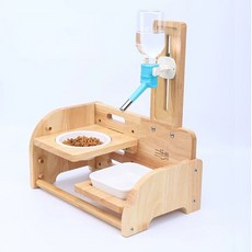 식수대 스탠드 물통 음수 고양이 급수기 애견 단일그릇원목도자기식탁(급수기없음), E. 원목 프레임 패키지  그린수입 식수대 포, 1개