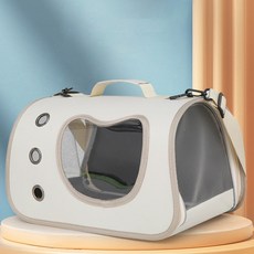 호밍사이 강아지이동가방 반려동물 이동가방 크로스 숄더백 3면통풍 투명창 캐리어 고양이이동가방, 1개, 베이지