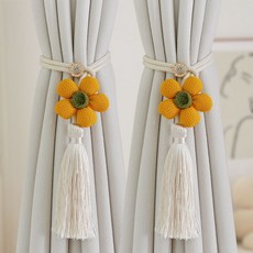 全店折扣 窗簾綁帶簡約清新花朵創意裝飾紗簾收納扎束帶窗簾釦環夾K-374, 黃色一對, 1個