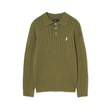 예일 YALE 케이블 폴로 니트_카키