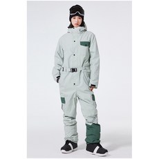 小眾設計 不撞款連體滑雪服 男女同款冬季戶外防風防水保暖滑雪衣 單板雙板滑雪服 連體, 淺豆綠,XL, 1個