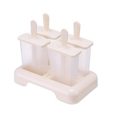 雪糕模具食品級家用多支裝做冰棍冰棒冰淇淋的磨具凍冰塊盒製冰盒, 1個, 米色4支塑料款【配置雪糕棒/健康材質/一拔就脫模】:見圖