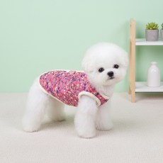 플로타임 강아지 누빔 꽃무늬 패딩 김장조끼, 1개, 핑크