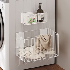 무타공 마그네틱 철제 다용도 수납바구니 세탁실 주방 욕실 선반 빨래바구니, 1, 화이트
