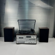 올인원 오디오플레이어 LP 카세트 일체형 바이닐, 빈티지브라운 외장 스피커, 기본 색상