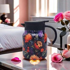 316不鏽鋼復古花樣保溫茶壺800ml 保冰壺 冷泡茶壺 花茶壺 熱水壺, 1個, 白, 藍紅, 800ml