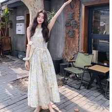 투니스 여성 패션 무드 스몰 플라워 민소매 롱 원피스