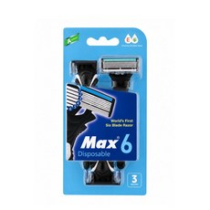 Max 6 拋棄式六層刀刃刮鬍刀 含維他命E與蘆薈 3入, 1個, 3個裝