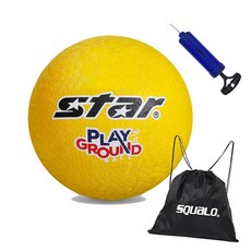 STAR 초등학생 플레이그라운드 피구공 20cm 발야구 탱탱볼 학생 체육시간 고무 공, Yellow + SQ공펌프&가방, 1개