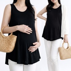 (1+1) 임산부 빅사이즈 나시 A라인 민소매 신축성 좋은 스판 임부복 민소매 사계절 이너 부드러운 플레어 군살커버 2장세트