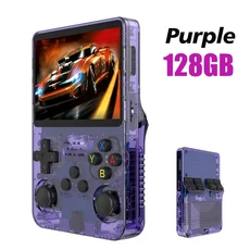 신형 R36S 레트로 휴대용 게임기 3.5인치 IPS 화면 저장: 64GB / 128GB 아르코스 시스템 다국어 지원, 01 Purple 128G