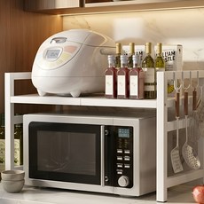 린델 조절식 주방 다용도 전자레인지 선반 수납 정리대 밥솥 거치대, 2단, 화이트