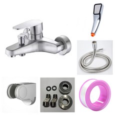 【就是便宜】SUS304不銹鋼浴缸浴室洗澡沐浴花灑 三聯水龍頭冷熱混水閥 新改版大流量 沐浴龍頭, B3025不銹鋼沐浴龍頭套組(造形管), 1個