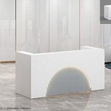 吧臺收銀臺現代簡約全白烤漆美容院櫃臺烤漆帶燈前臺亮光接待臺 VIB6, 2200*800*1050, 1個