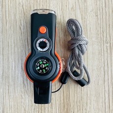 潛鯨 多功能求生哨 溫度計 反光鏡 放大鏡 指南針 戶外登山求生工具, 多功能救援哨,黑色, 1個