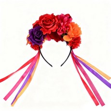 QINYIER 죽은 화관 축제 머리띠 로즈 멕시코 꽃무늬 헤드피스 카트리나 코스튬 여성용 자의 날 플로럴 크라운 헤드피스 할로윈 코스튬 파티용